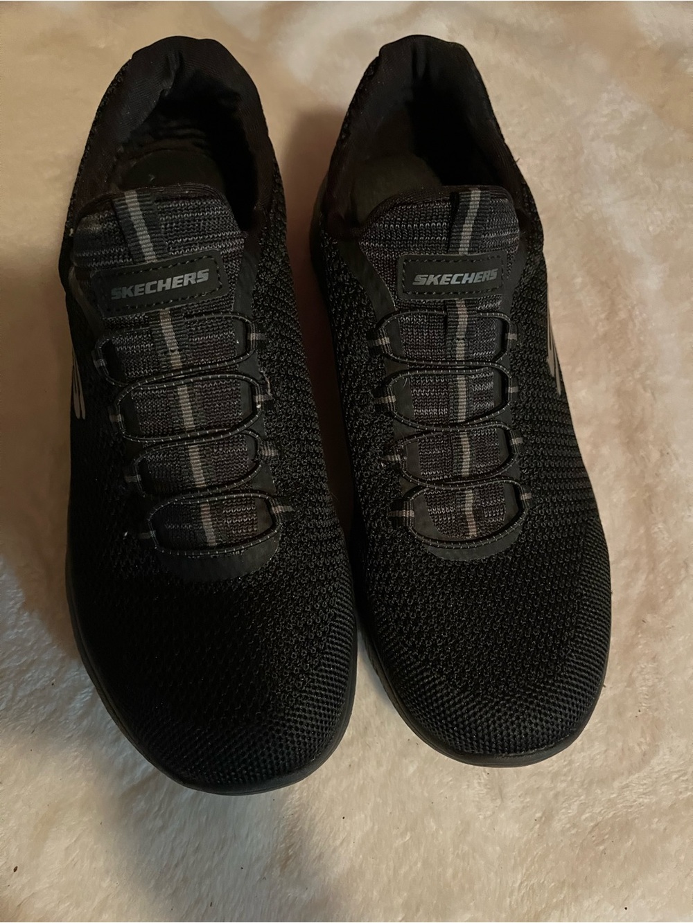 Skechers Black Slip-On Knit Athletic Shoes-8.5